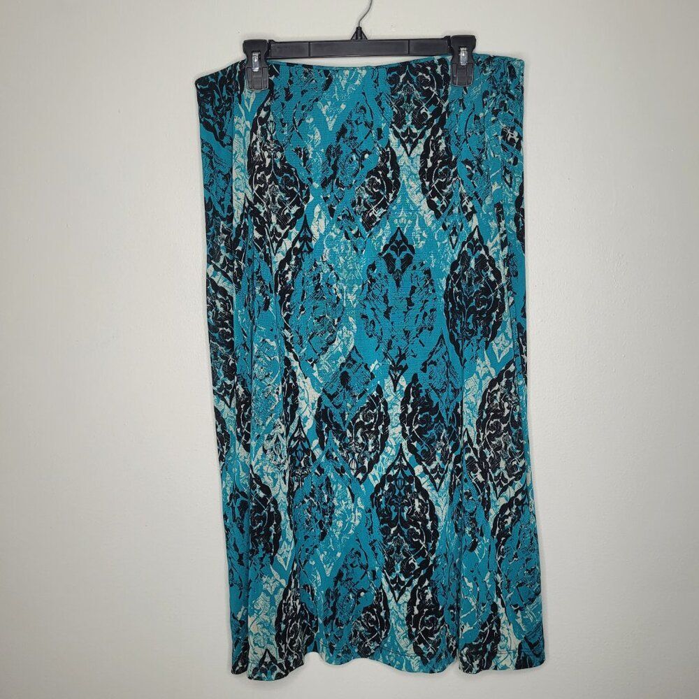 Vintage y2k blue black grunge abstract print pull on maxi midi skirt size xl